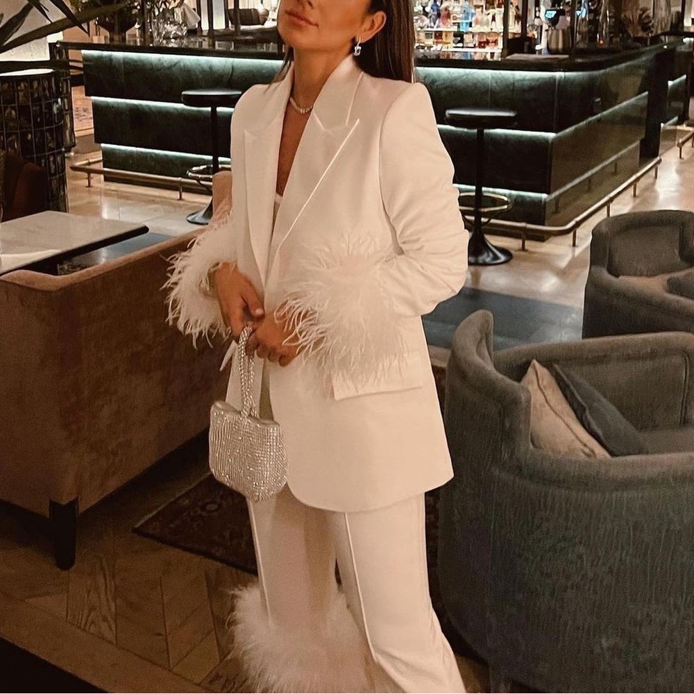 NWT - NADINE MERABI Margot Feather Blazer set S/M